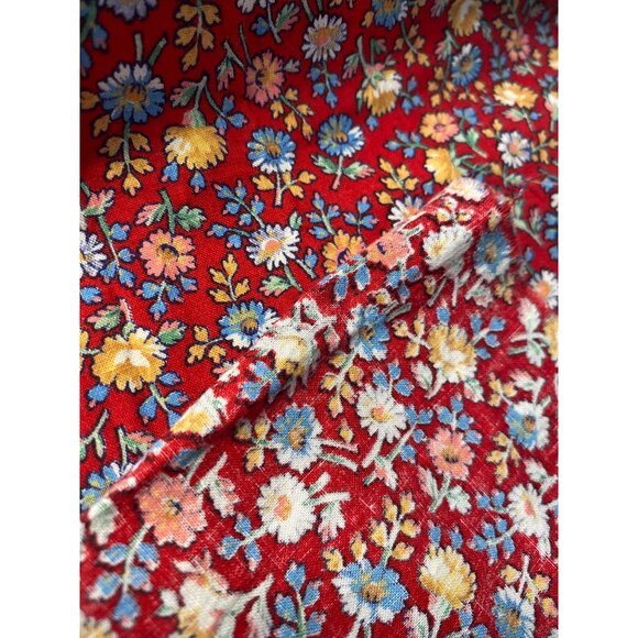 Fabric Floral Red Blue White Green Quilting Sewing Arts Crafts Remnants VTG - Picture 5 of 16
